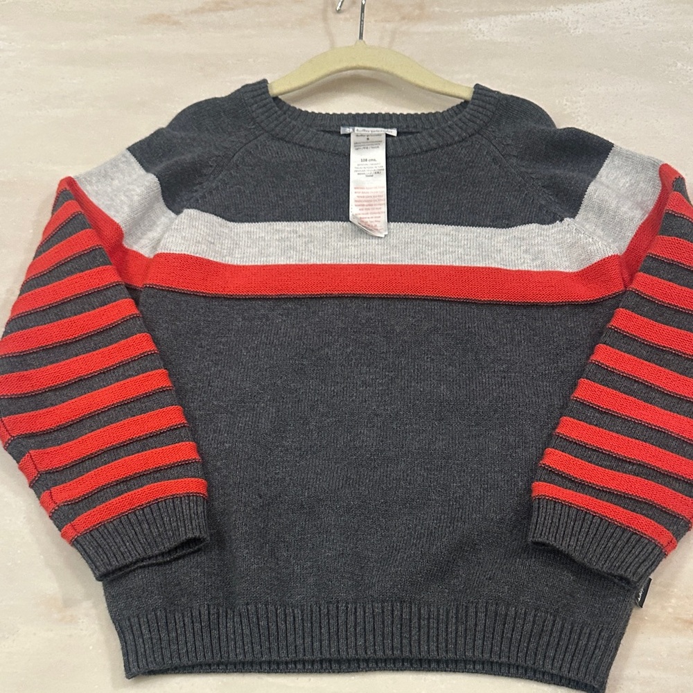 Gray and Red Striped boys Sweater